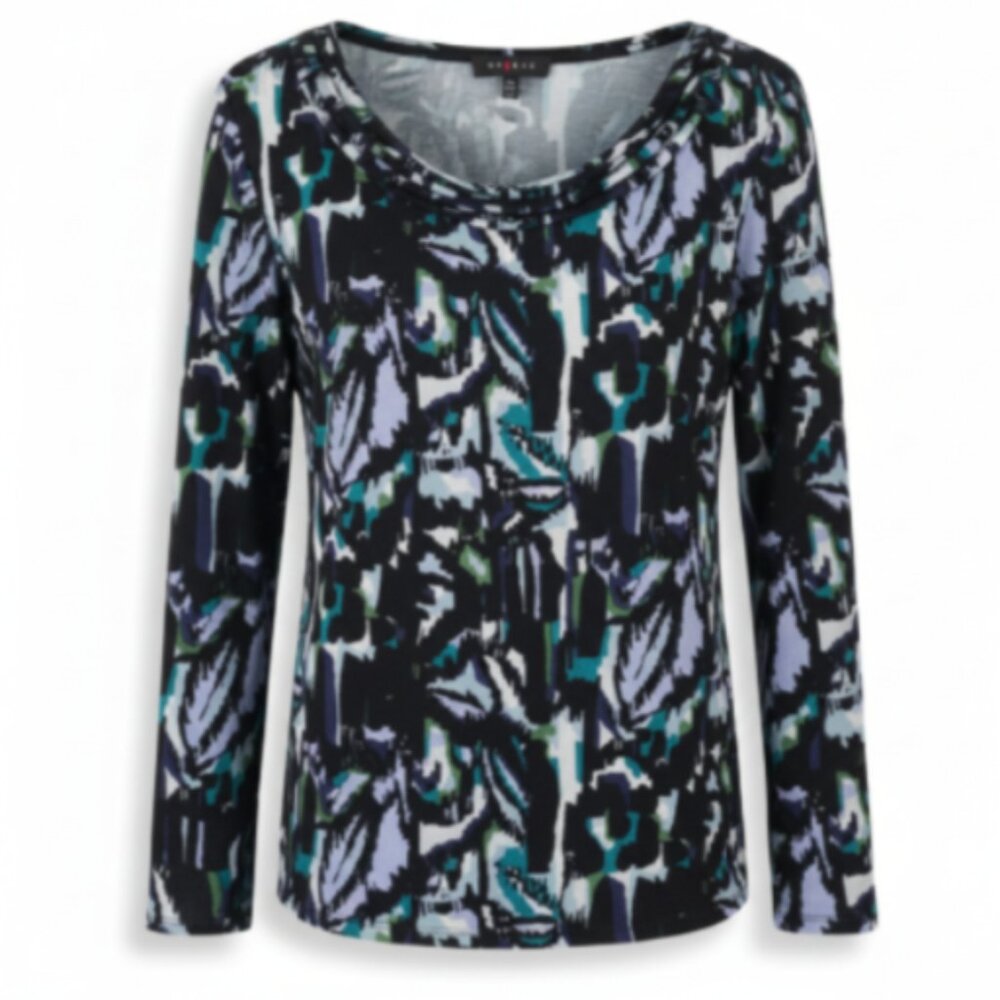 Access Womens Top Long Sleeve Abstract Print Scoop Neck Stretch Shirt EUC
